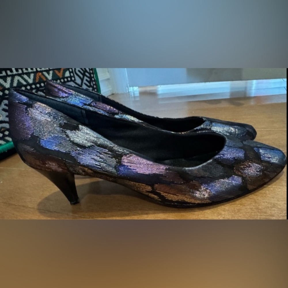 Vintage 80s 90s TENDER TOOTSIES heels pumps metallic colorful rare retro US9.5